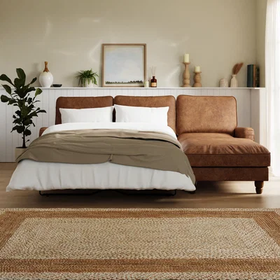 Dunelm Beatrice Faux Leather Corner Storage Sofa Bed Tan
