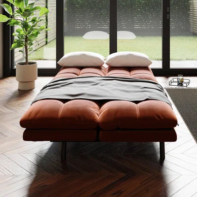 Dunelm Harrison Quilted Velvet Clic Clac Sofa Bed Orange Umber