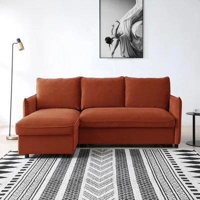 Dunelm Lucie Corner Sofabed, Velvet Burnt Orange