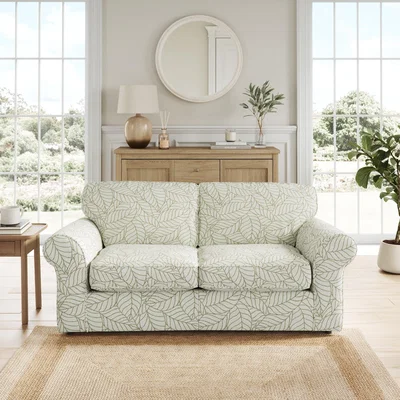 Dunelm Flori 2 Seater Sofa Bed, Leaf Print Fabric Leaf Olive