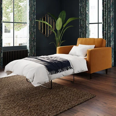 Dunelm Zoe Velvet Snuggle Single Sofa Bed Velvet Amber Gold