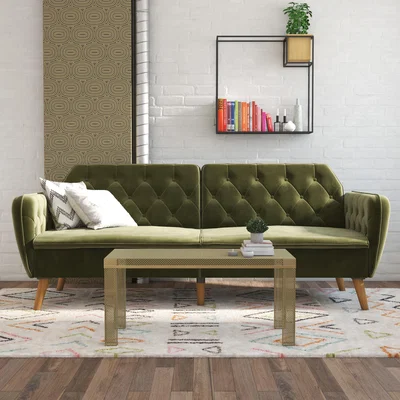 Dunelm Tallulah Velvet Memory Foam Futon Green