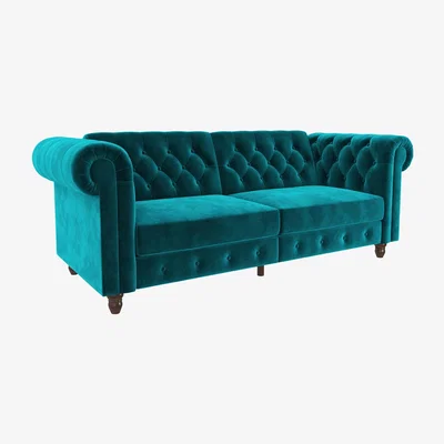 Dunelm Felix Velvet Chesterfield Sofa Bed Blue