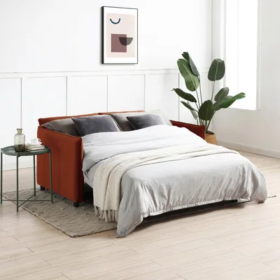 Dunelm Lucie Velvet Pop Up Double Sofa Bed Burnt Orange