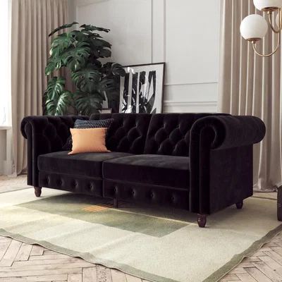Dunelm Felix Velvet Chesterfield Sofa Bed Black