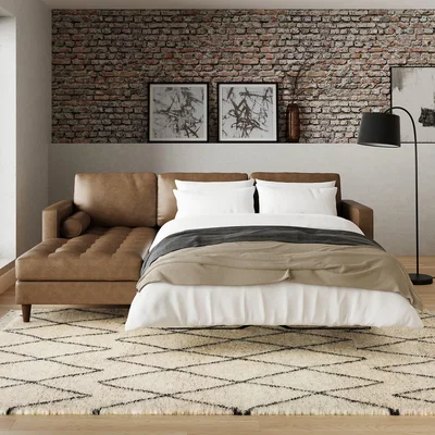 Dunelm Zoe Faux Leather Corner Chaise Sofa Bed Faux Leather Mocha