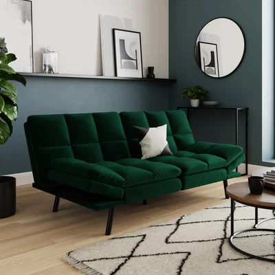Dunelm Luis Velvet Clic Clac Sofa Bed Bottle Green