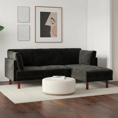 Dunelm Clair Velvet Sprung Seat Sectional Sofa Black