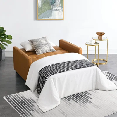 Dunelm Sunita Faux Leather Compact Double Sofa Bed Tan