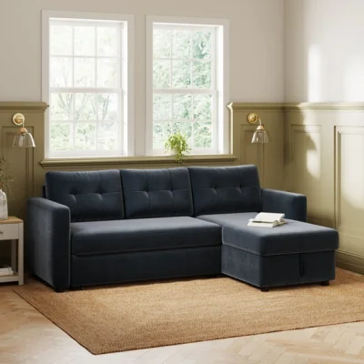 Dunelm Barker Velvet Trundle Corner Chaise Sofa Bed