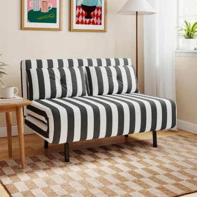 Dunelm Return - Phoebe Woven Stripe Small Double 2 Seater Sofa Bed, Black