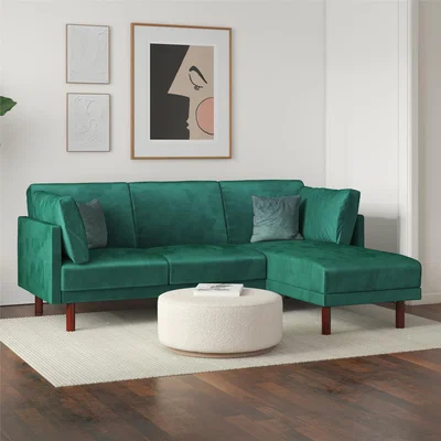 Dunelm Clair Velvet Sprung Seat Sectional Sofa Green