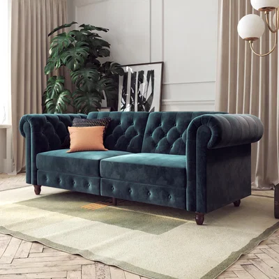 Dunelm Felix Velvet Chesterfield Sofa Bed Blue