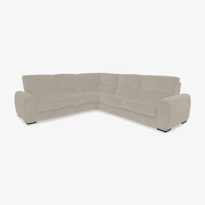 Furniture Village Flex Fabric Large Right Hand Facing Corner Sofa Bed with Power Recliner and Storage Arms - R32 Light Khaki