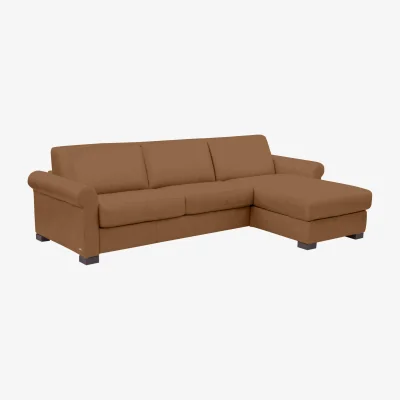Furniture Village Alcova 3 Seater Leather Sofa Bed and Storage Right Hand Facing Chaise with Scroll Arms - Cognac - Sofas and Armchairs - In Time for Christmas