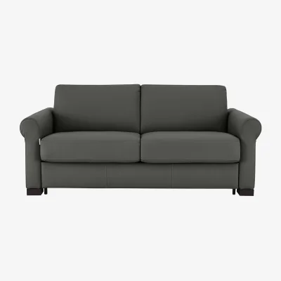 Furniture Village Nicoletti - Alcova 2.5 Seater Leather Sofa Bed with Scroll Arms - Botero Grigio - Sofas and Armchairs - In Time for Christmas