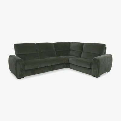 Furniture Village Flex Fabric Small Right Hand Facing Corner Sofa Bed with Power Recliner and Storage Arms - R352 Forest Green