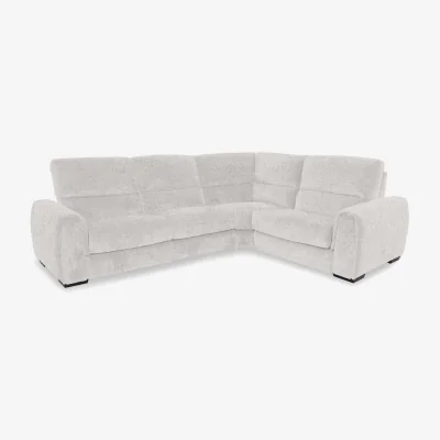 Furniture Village Flex Fabric Small Right Hand Facing Corner Sofa Bed with Power Recliner and Storage Arms - R110 Sand
