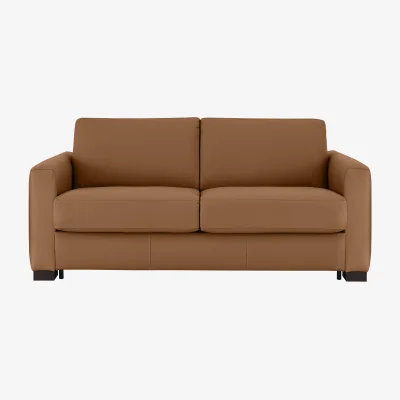 Furniture Village Nicoletti - Alcova 2.5 Seater Leather Sofa Bed with Box Arms - Cognac - Sofas and Armchairs - In Time for Christmas