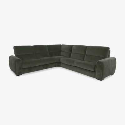 Furniture Village Flex Fabric Large Left Hand Facing Corner Sofa Bed with Power Recliner and Storage Arms - R352 Forest Green