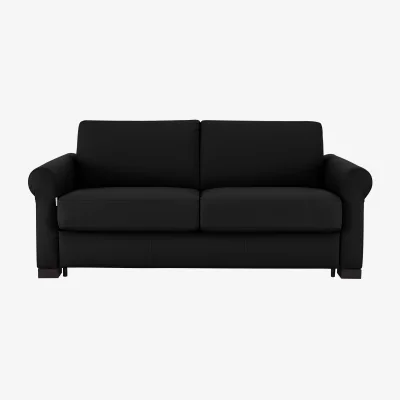 Furniture Village Nicoletti - Alcova 2.5 Seater Leather Sofa Bed with Scroll Arms - Torello Nero - Sofas and Armchairs - In Time for Christmas