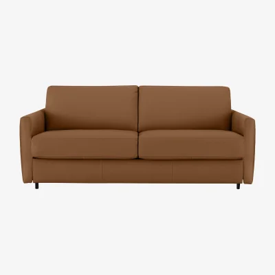 Furniture Village Nicoletti - Alcova 3 Seater Leather Sofa Bed with Slim Arms - Cognac - Sofas and Armchairs - In Time for Christmas