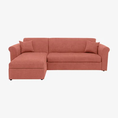 Furniture Village Versatile 2 Seater Fabric Chaise Sofa Bed with Storage with Scroll Arms - Pink
