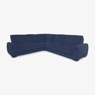 Furniture Village Flex Fabric Large Left Hand Facing Corner Sofa Bed with Power Recliner and Storage Arms - Blue