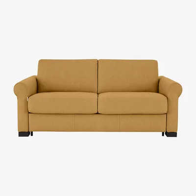 Furniture Village Nicoletti Italia - Alcova 2.5 Seater Fabric Sofa Bed with Scroll Arms - Flambe Ocre