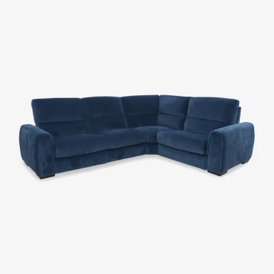 Furniture Village Flex Fabric Small Right Hand Facing Corner Sofa Bed with Power Recliner and Storage Arms - R330 Steel Blue