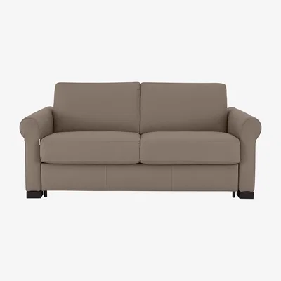 Furniture Village Nicoletti - Alcova 2 Seater Leather Sofa Bed with Scroll Arms - Botero Taupe