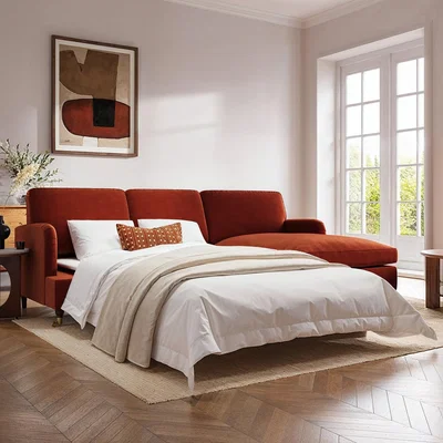 Furniture123 Burnt Orange Velvet Right Hand Chaise Sofa Bed - Payton
