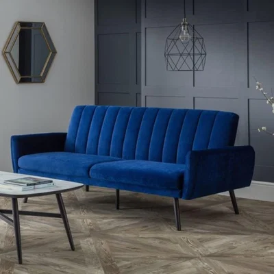 Furniture123 3 Seater Click-Clack Sofa Bed in Blue Velvet - Afina