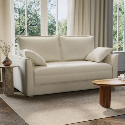 Furniture123 Beige Velvet 2 Seater Pull Out Sofa Bed - Hunter