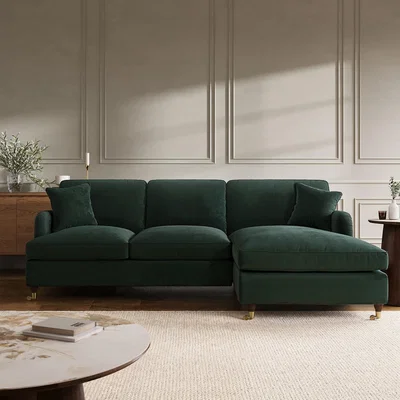 Furniture123 Dark Green Velvet Right Hand Chaise Sofa Bed - Payton
