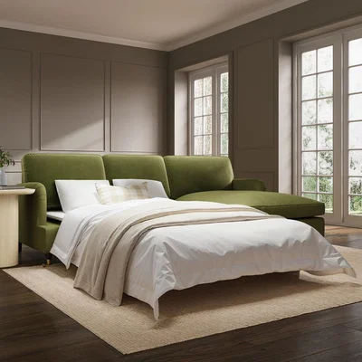 Furniture123 Olive Green Velvet Right Hand Chaise Sofa Bed - Payton