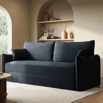 Furniture123 Navy Blue Chenille Fabric 3-Seater Pull Out Sofa Bed - River