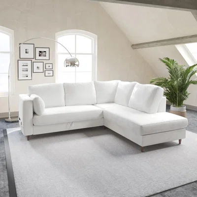 Furniture123 4 Seater Corner Sofa Bed with Storage in Soft Cream Chenille Fabric - Right Hand Facing - Boe