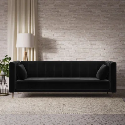 Furniture123 Black Velvet Click Clack Sofa Bed - Seats 3 - Mabel