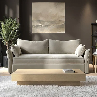 Furniture123 Beige Velvet Futon Sofa Bed with Storage - Seats 3 - Gaia