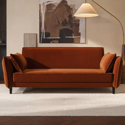 Furniture123 Burnt Orange Velvet 3 Seater Click Clack Sofa Bed  Bobby