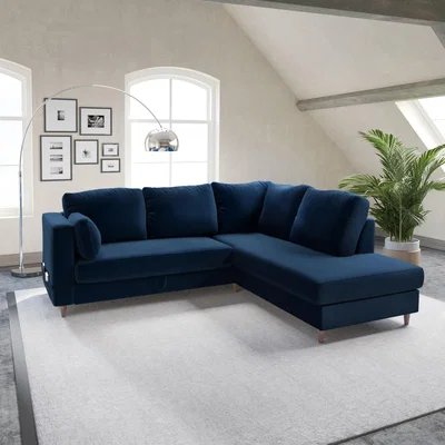 Furniture123 4 Seater Corner Sofa Bed with Storage in Navy Velvet - Right Hand Facing - Boe