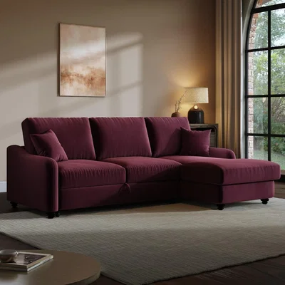 Furniture123 Burgundy Velvet Right-Hand 4-Seater Corner Sofa Bed with Storage - Quinn