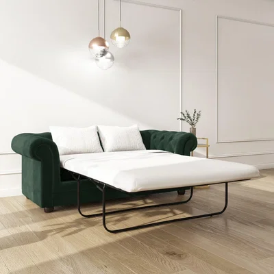 Furniture123 Pull-Out Chesterfield Sofa Bed in Green Velvet - Bronte