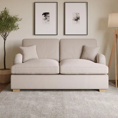 Furniture123 2 Seater Pull-Out Sofa Bed in Beige Woven Fabric - Payton