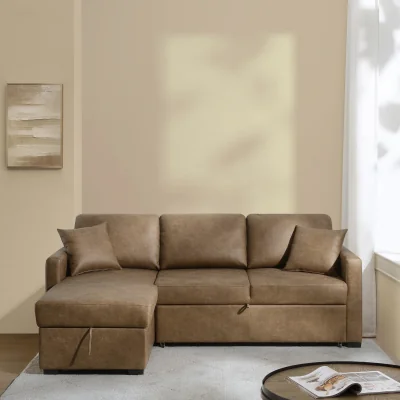 Habitat Habitat Reagan Faux Leather Left Hand Chaise Storage Sofa Bed - Tan