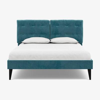 Heal's Heal's Mistral King Bed Smart Luxe Velvet Airforce Blue Black Feet - Heal's UK Bedroom Furniture
