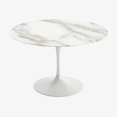 Heal's Knoll Saarinen Tulip Round Dining Table Diam 120cm Calacatta Coated Top White Base - Heal's UK Furniture