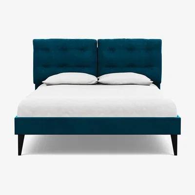 Heal's Heal's Mistral King Bed Velvet Teal Black Feet - Heal's UK Bedroom Furniture