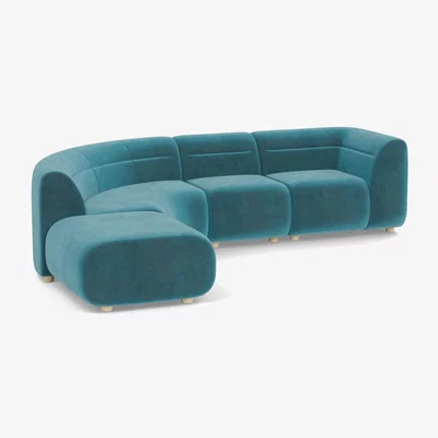 Heal's Heal's Lilli Left Hand Facing Curved Corner Sofa Smart Luxe Velvet Airforce Blue - Heal's UK Furniture